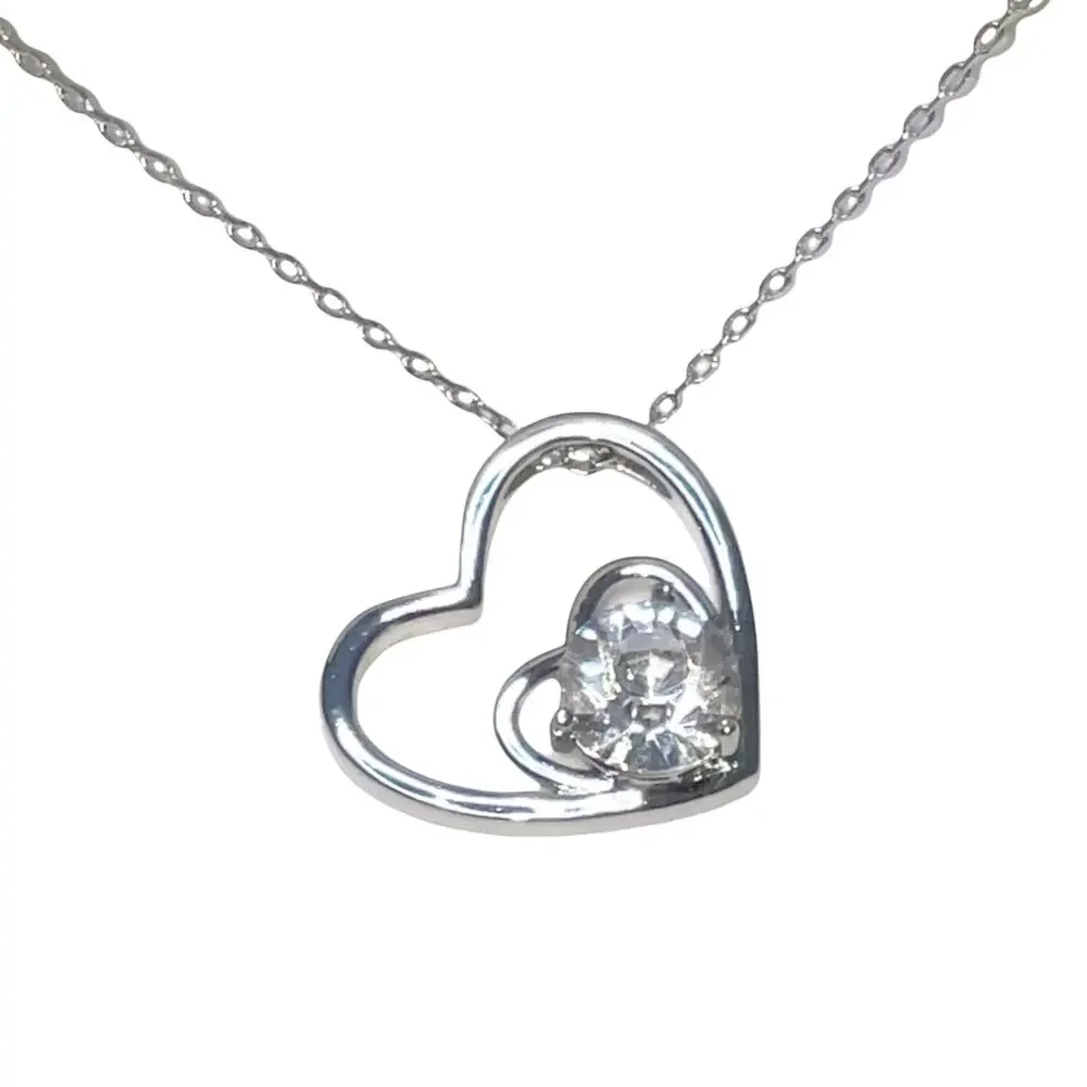 Lesa Michele Swarovski Crystal Heart Necklace Silver Plated NEW